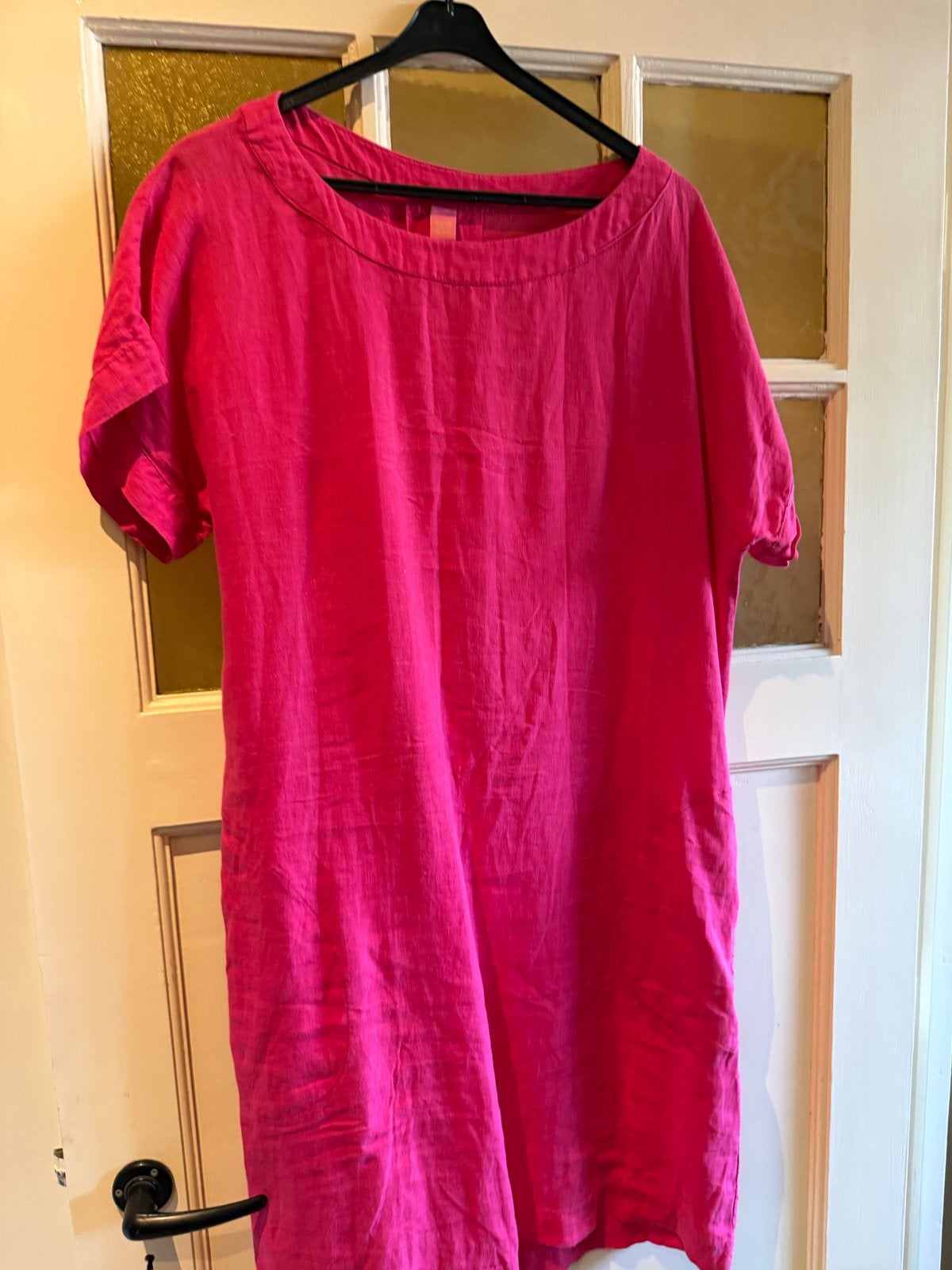 Kyra & Ko roze linnen jurk met zakken, maat 44, Kleding | Dames, Maat 42/44 (L), Ophalen of Verzenden, Roze, Gedragen