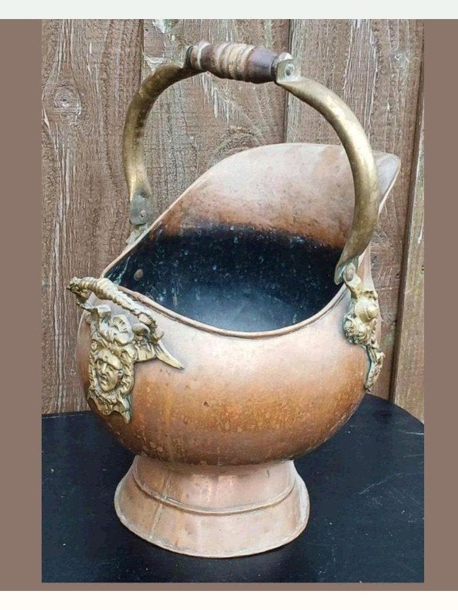Antieke Koperen Kolenkit met Bronzen Details, Ophalen of Verzenden