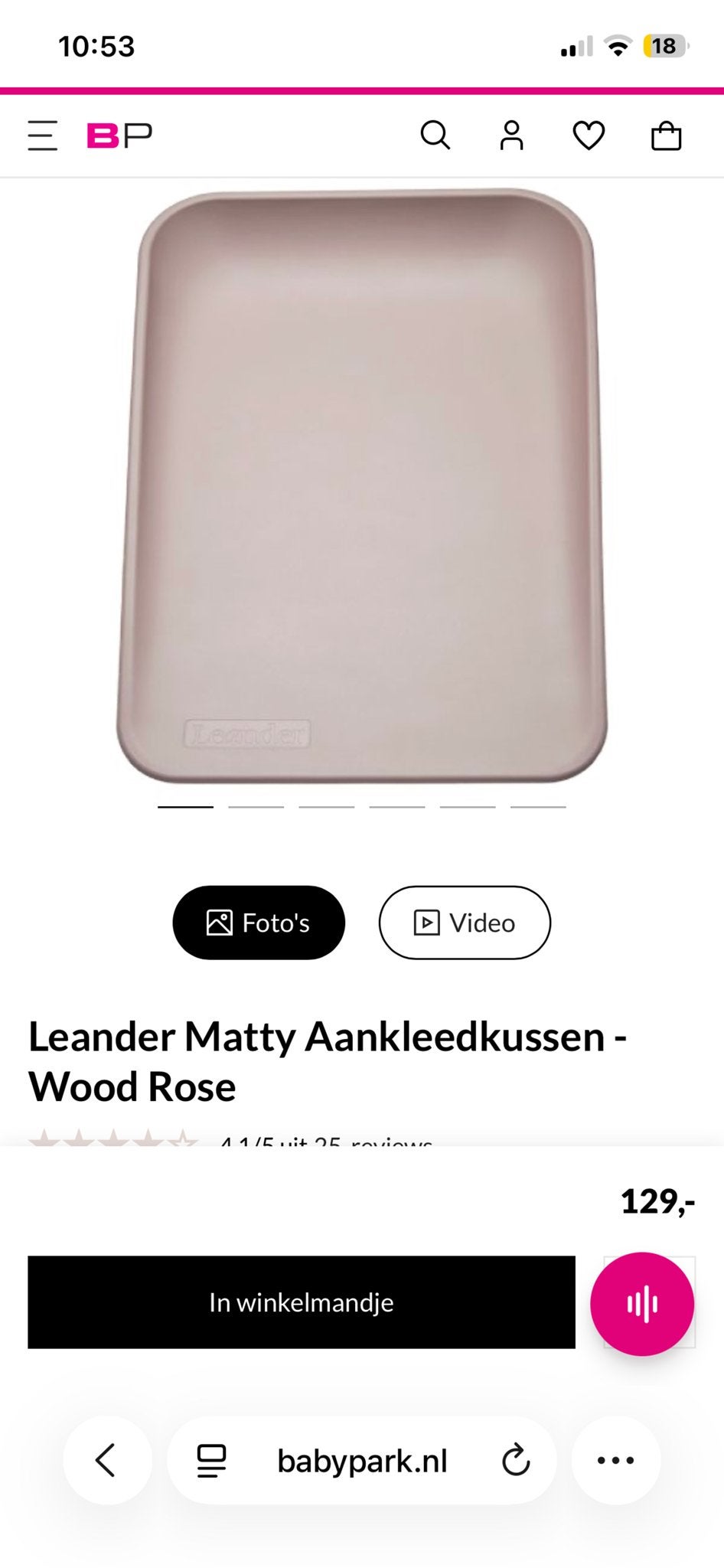 Leander Matty Aankleedkussen - Wood Rose, Kinderen en Baby's, Ophalen of Verzenden, Nieuw