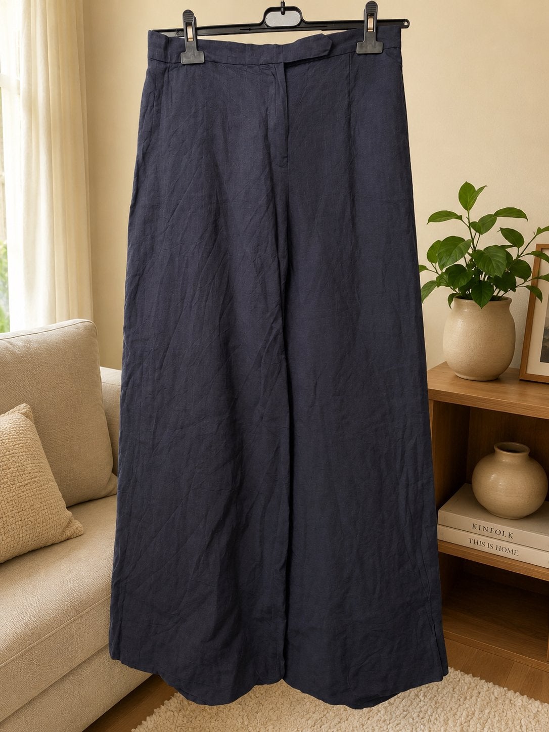 Monique Brouns Linnen Viscose Broek Maat 44 (valt kleiner), Blauw, Maat 42/44 (L), Ophalen of Verzenden, Zo goed als nieuw
