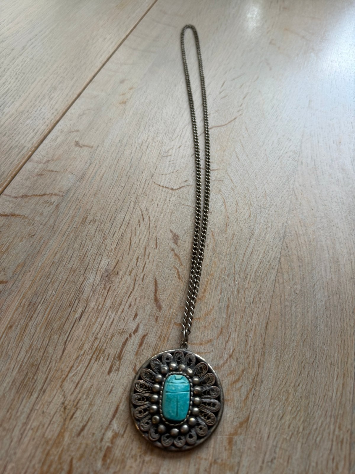 Ketting met hanger met scarabee, Verzenden, Zo goed als nieuw, Zilver, Overige materialen