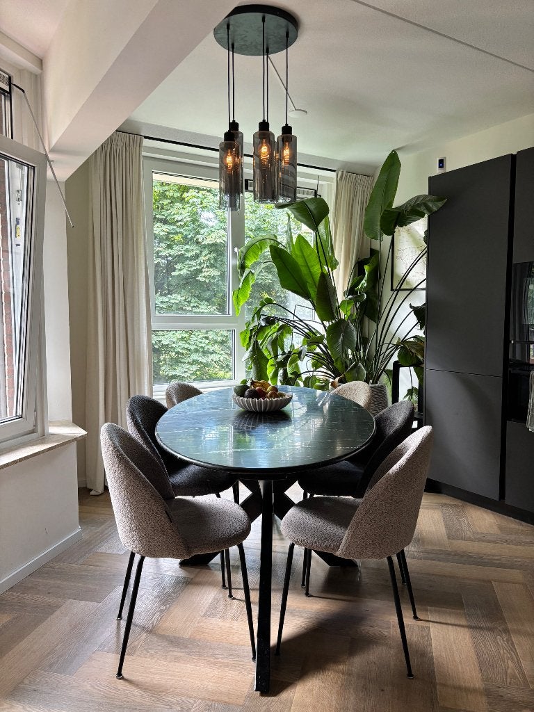 Marmeren eettafel + 6 stoelen, Huis en Inrichting, Ophalen, Overige materialen, 200 cm of meer, 50 tot 100 cm