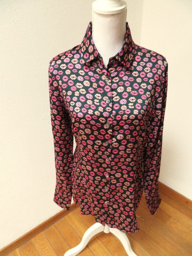 X32 ROBERT FRIEDMAN blouse zijde zwart roze 38/40, Maat 38/40 (M), Zwart, Ophalen of Verzenden, Zo goed als nieuw