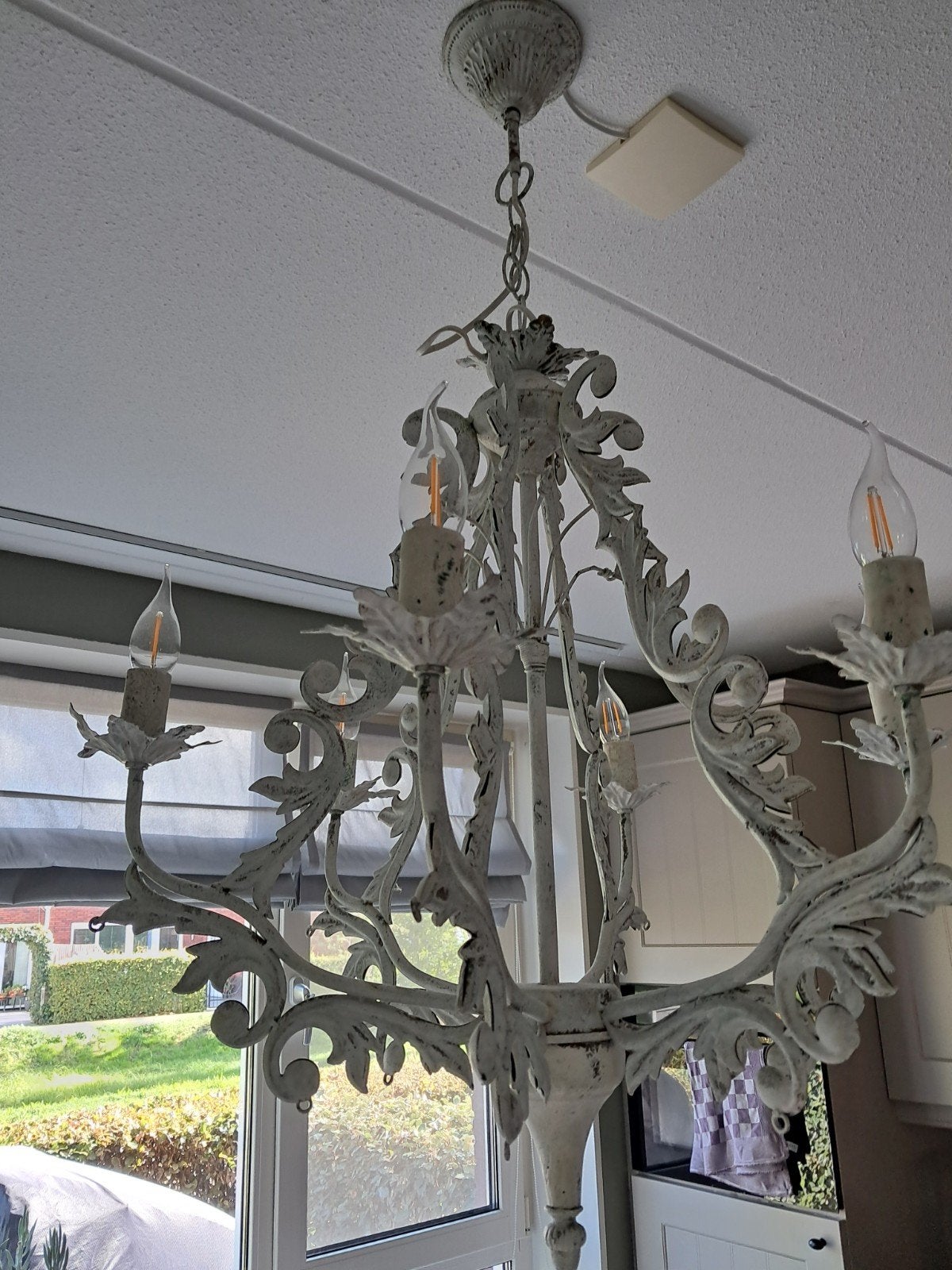 Witte Kroonluchter, Gebruikt, E14 (klein), Metaal, Shabby Chic, Antiek, Landelijk