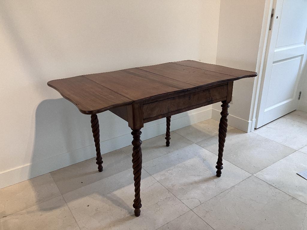 Antieke mahonie tafel, inklapbaar met lade, Ophalen
