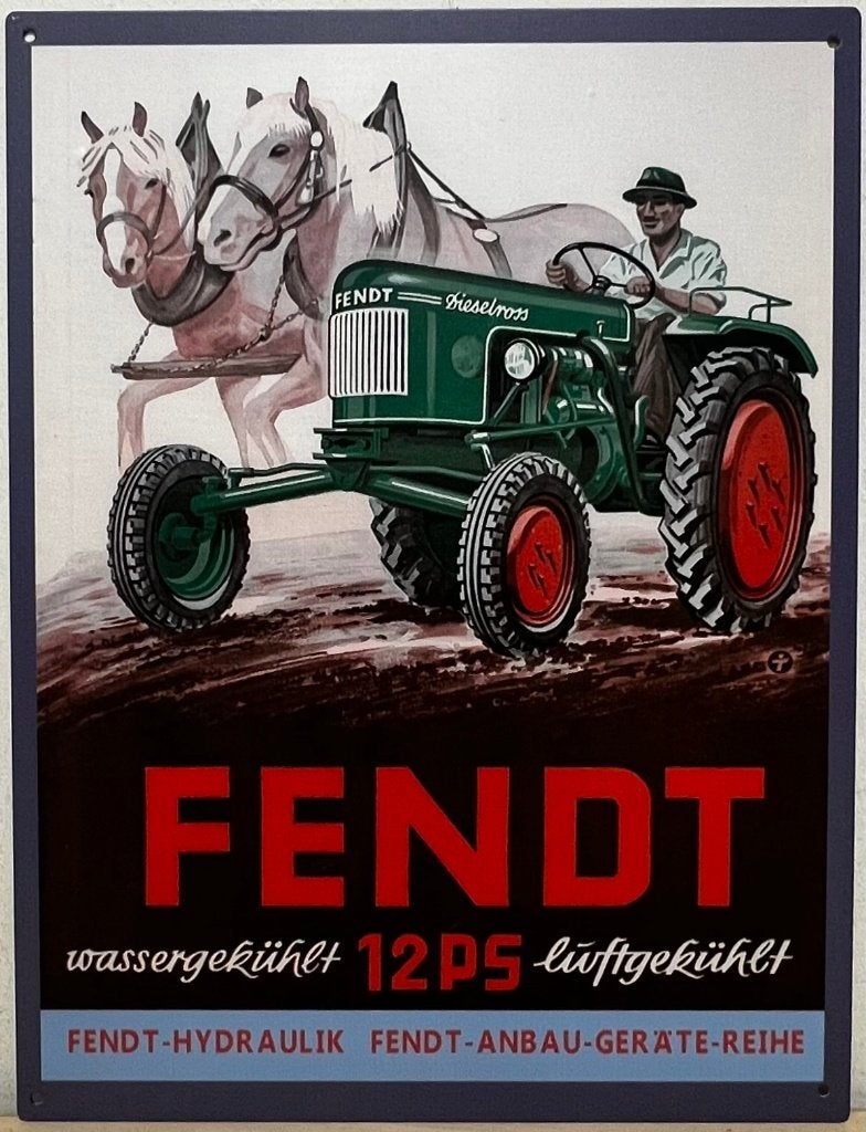 Fendt Tractor 12PS reclamebord van metaal wandbord decoratie, Ophalen of Verzenden, Nieuw, Auto's