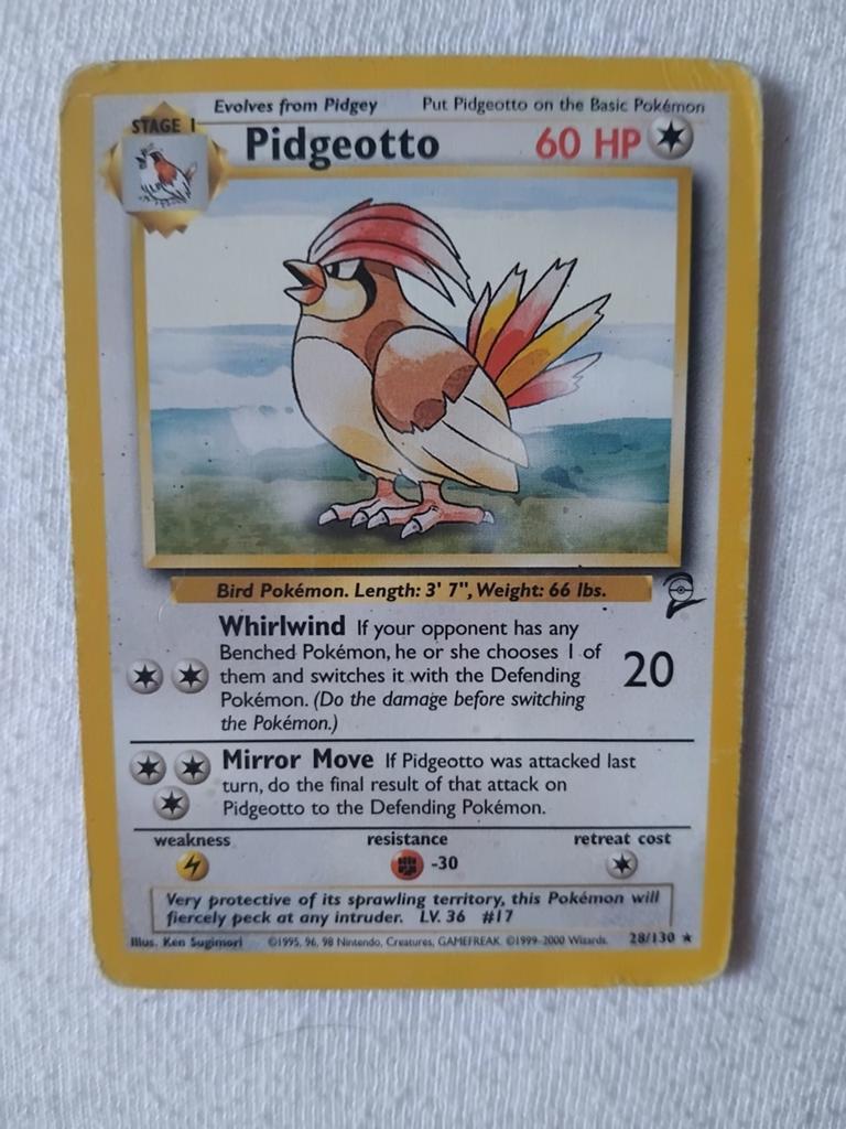 Pidgeotto Pokémon Kaart - Base Set 28/130 base set 2, Ophalen of Verzenden, Gebruikt, Losse kaart