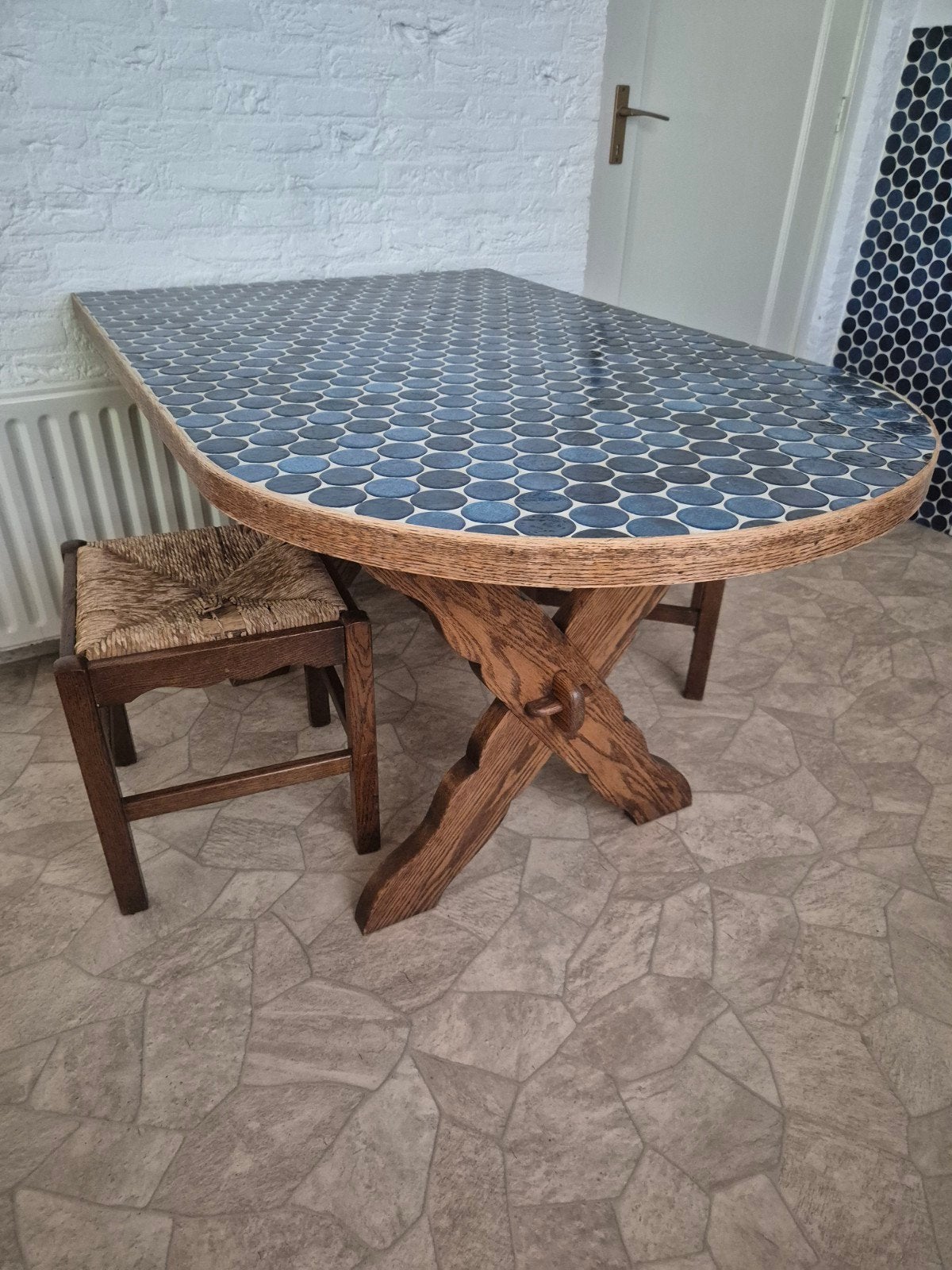 Unieke (keuken)tafel van massief essen., Ophalen