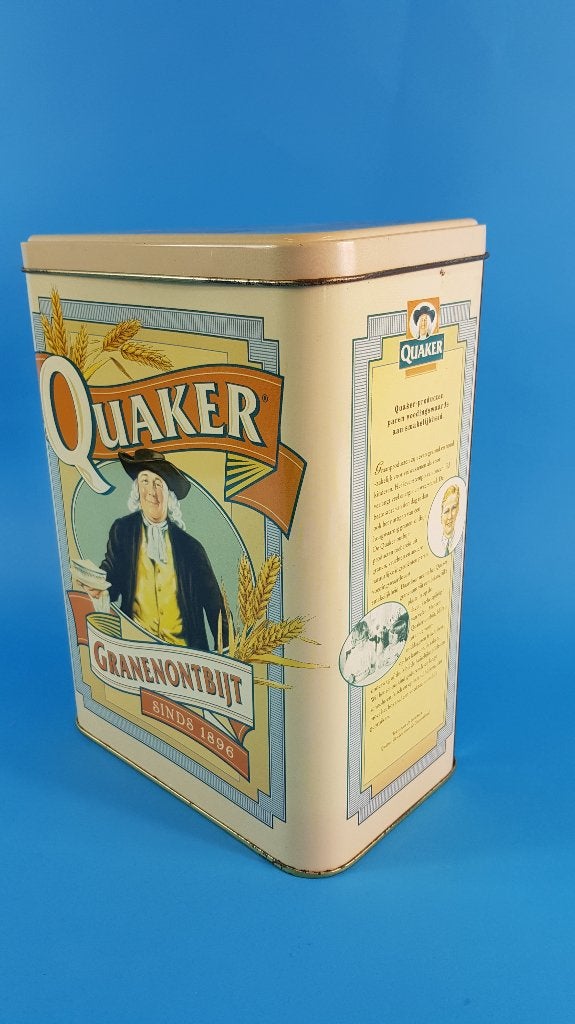Quaker Ontbijtgranen blik, vintage, 24x11x11 cm. 7A7, Ophalen of Verzenden, Gebruikt, Koek(jes)