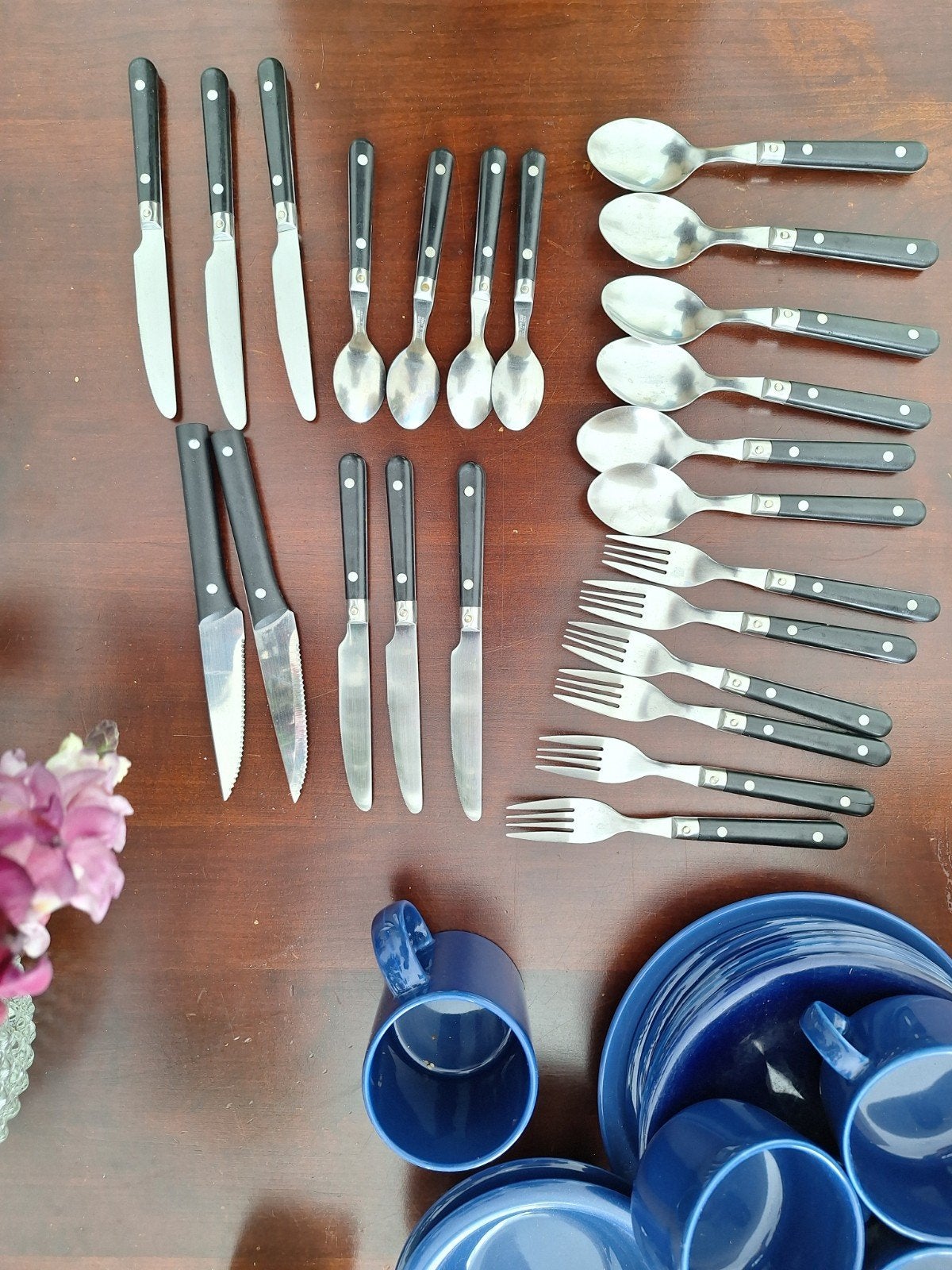Compleet servies in blauw, met borden, kopjes, en bestek, Ophalen, Gebruikt, Keramiek, Modern