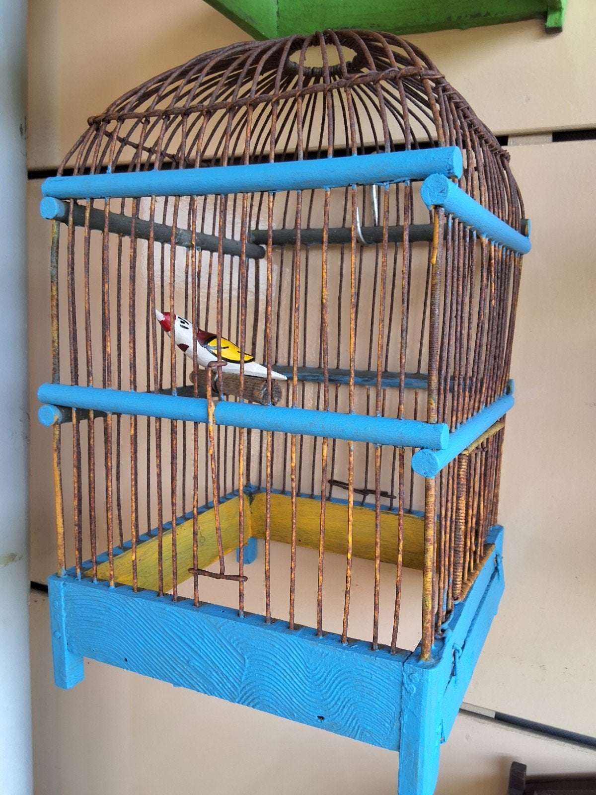 Brocante vogelkooi met handgemaakt vogeltje, Ophalen of Verzenden