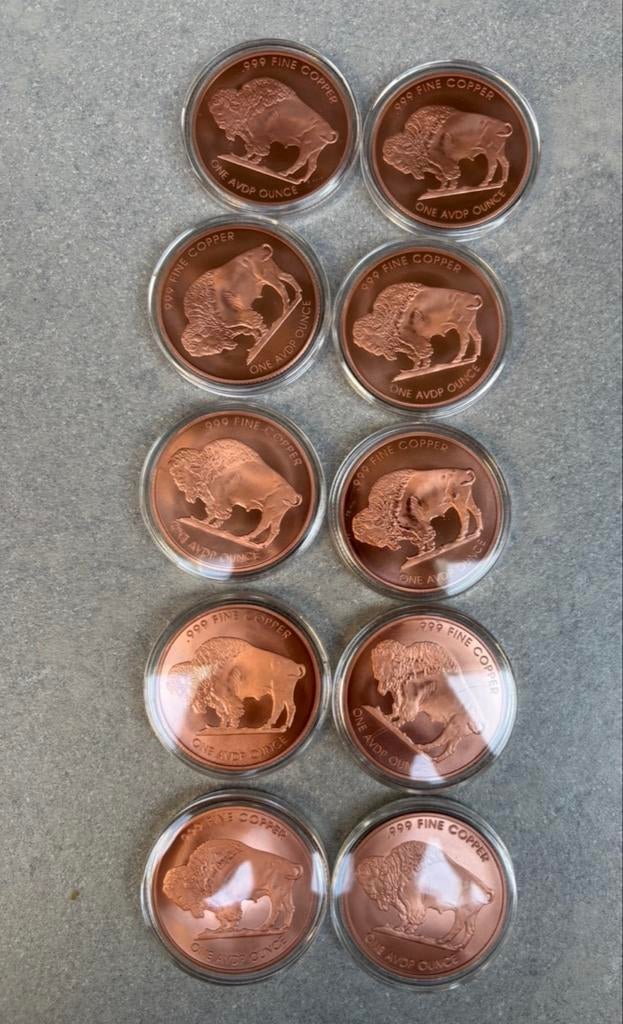 10x 1 troy ounce kopere munt copper koper baar, Ophalen of Verzenden, Overige waardes, Losse munt