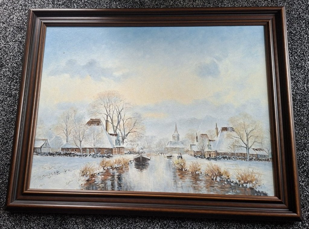 Prachtig Groot Winterlandschap – H.J. Wijngaard (Wijnbrand), Antiek en Kunst, Kunst | Schilderijen | Klassiek, Ophalen of Verzenden