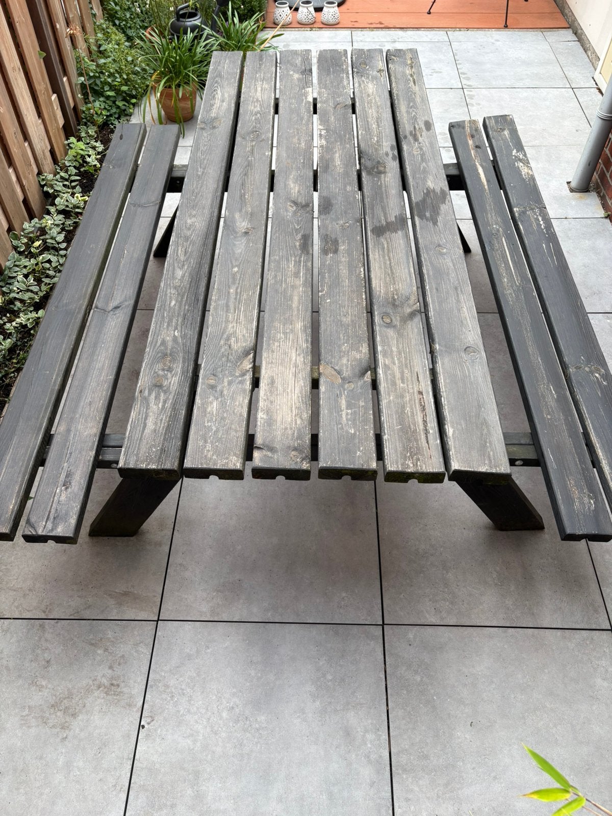 Picknicktafel zwart, Tuin en Terras, Picknicktafels, Ophalen, Gebruikt, Inklapbaar, Rechthoekig