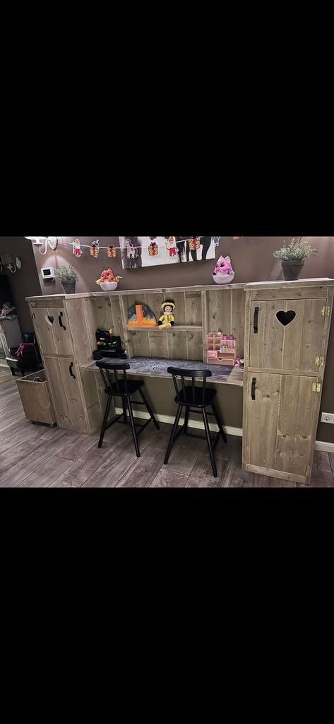 Steigerhouten Bureau Meubel Charliez, Huis en Inrichting, Bureaus, Ophalen, Opbergruimte, Hout, Bruin