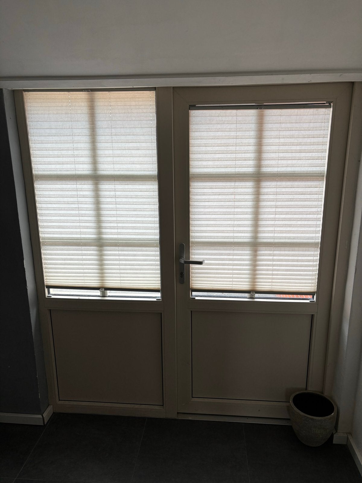 Buitendeur met hr++ glas en plissé gordijnen, Ophalen, Gebruikt, 80 tot 100 cm, 200 tot 215 cm