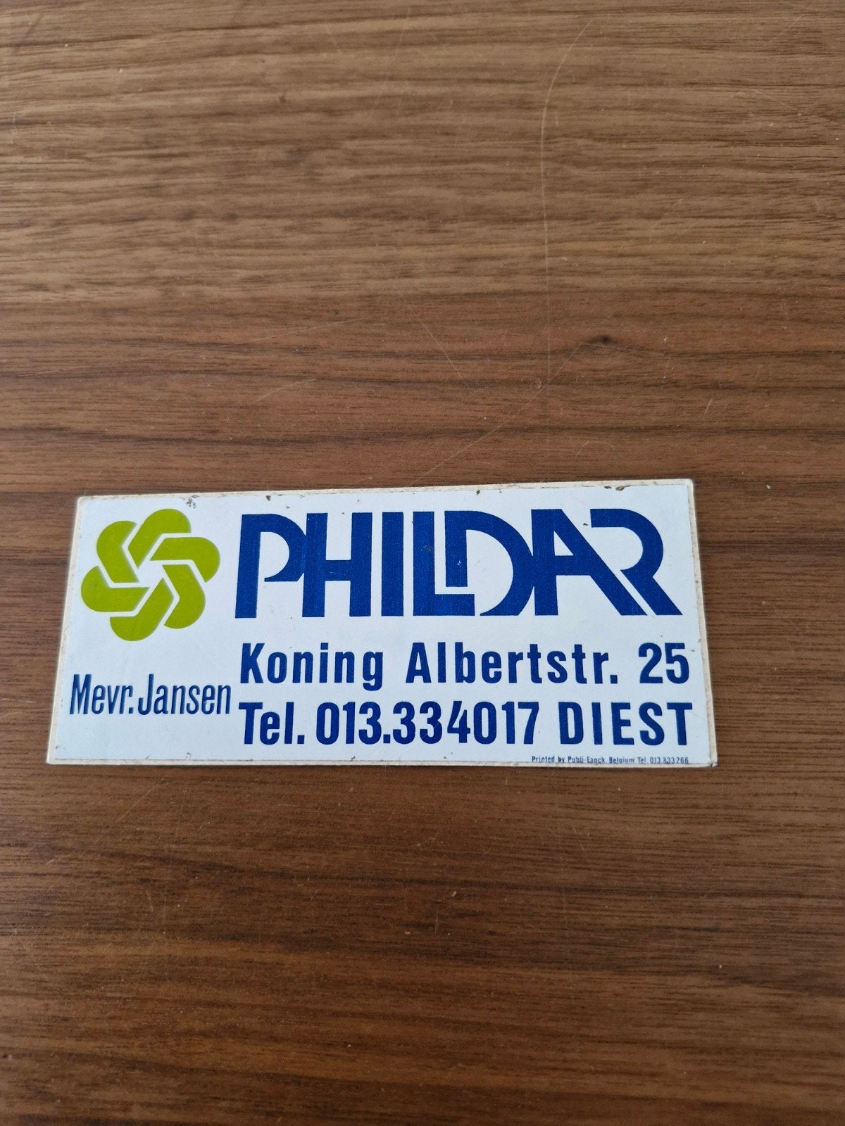 9093 Vintage Phildar Sticker - Mevr. Jansen Diest, Ophalen of Verzenden, Gebruikt, Overige typen