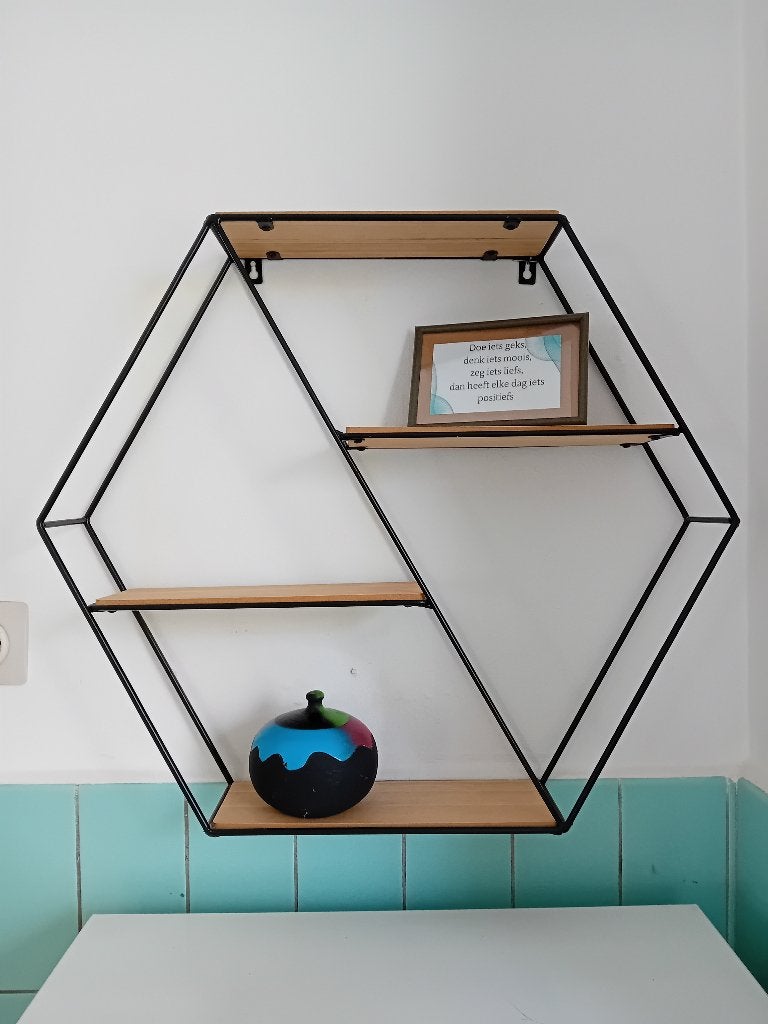 Wandrek / wandplank zwart met hout, Ophalen, Zo goed als nieuw