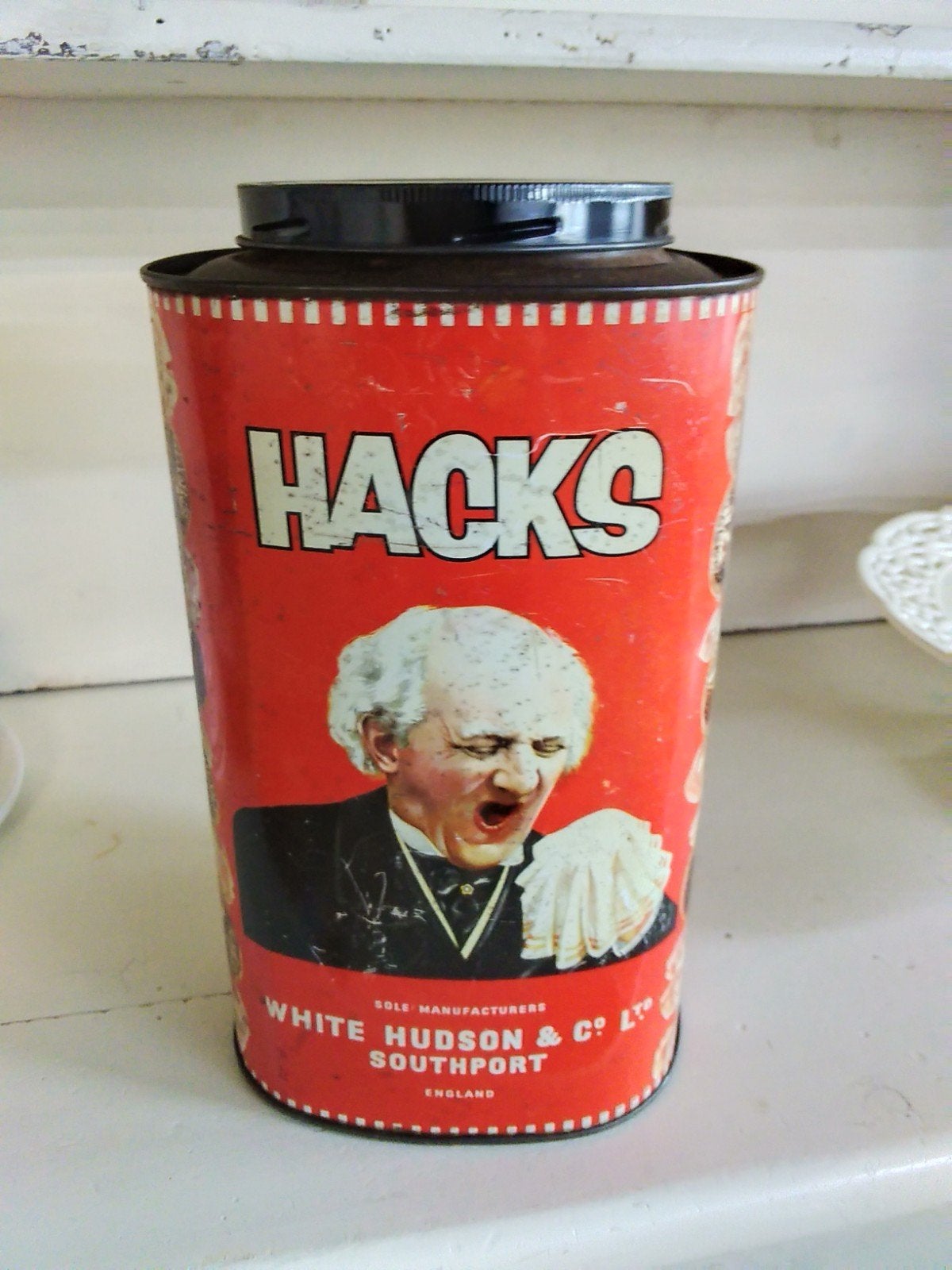 Vintage Hacks blik - oud Engels snoepblik, Verzamelen, Blikken, Ophalen of Verzenden, Gebruikt, Overige, Overige merken