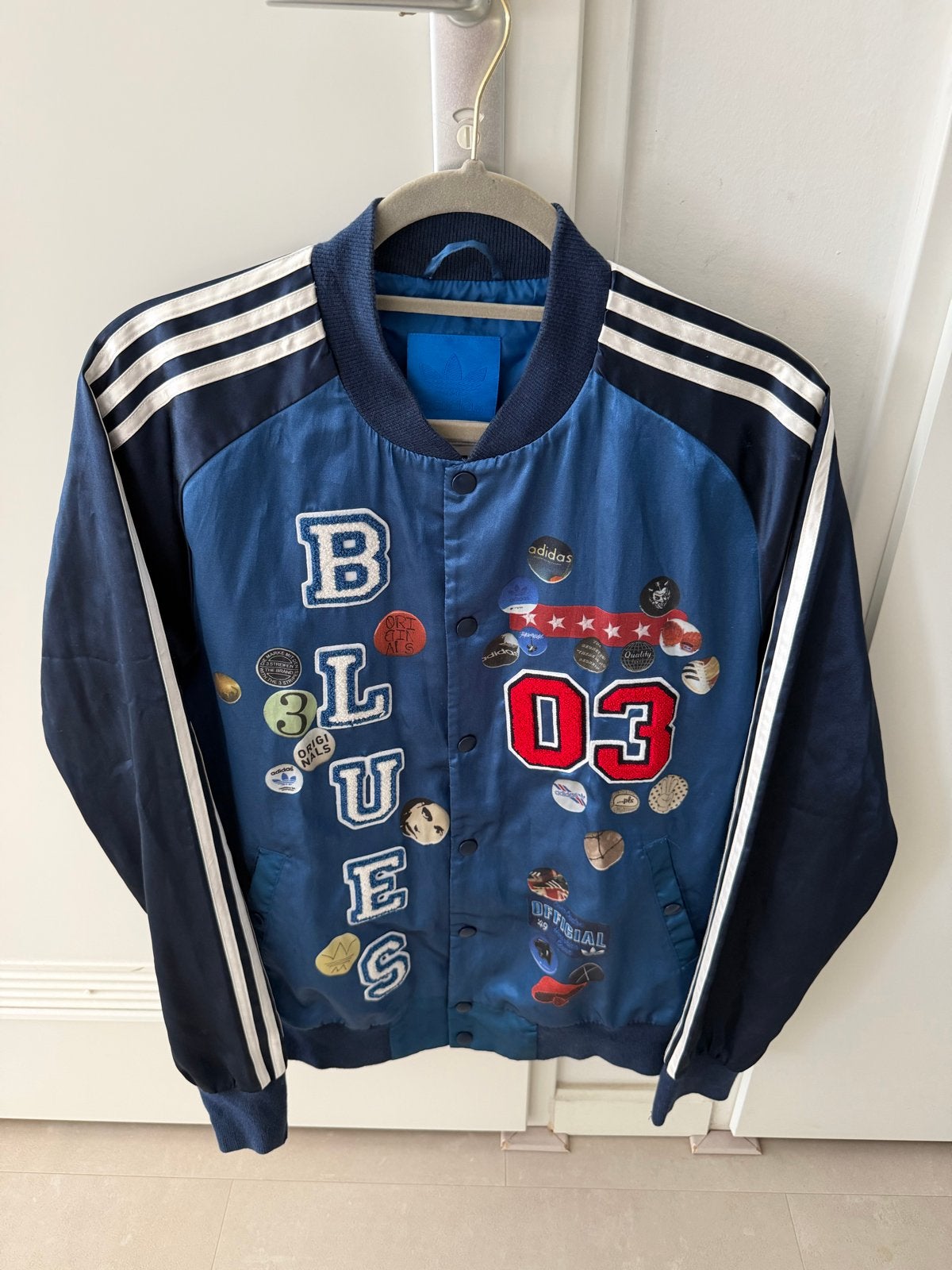 Vintage Adidas Originals Blues 03 Satin Trackjack - Blauw, Ophalen of Verzenden, Zo goed als nieuw, Maat 48/50 (M), Blauw