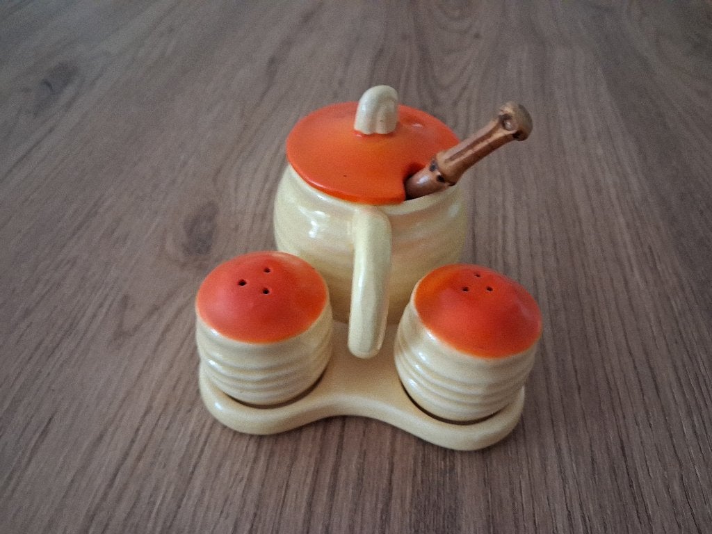 Vintage peper, zout en mosterdstel, 3 delig, Ophalen of Verzenden