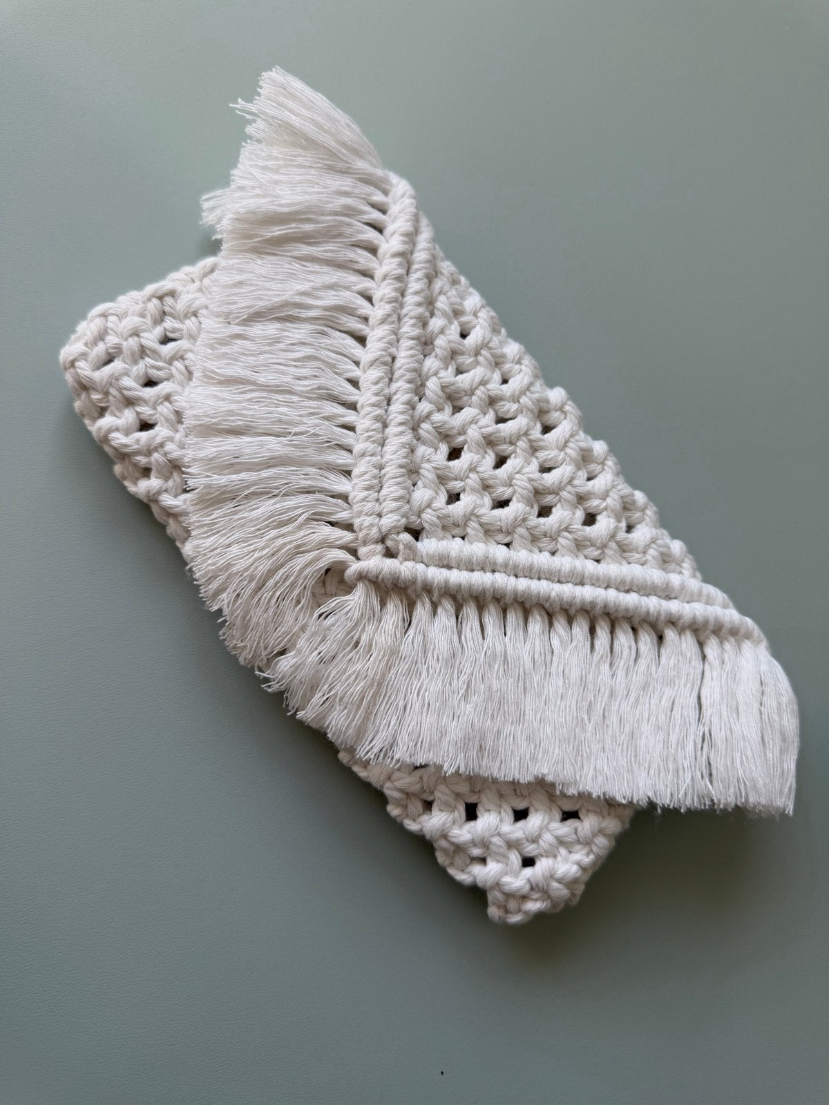 Macramé Clutch Tasje - Handgemaakt Wit Avondtasje, Ophalen of Verzenden, Zo goed als nieuw, Wit, Avondtasje
