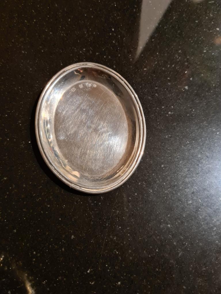 Antieke kleine ovale zilveren schaal met keurmerken, Antiek en Kunst, Ophalen of Verzenden, Zilver