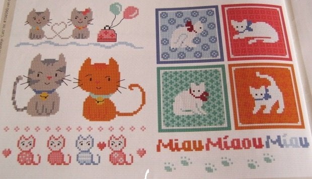 Borduurpatroon  Poesjes Kat merklap  nr 8278, Verzenden, Nieuw, Handborduren, Patroon