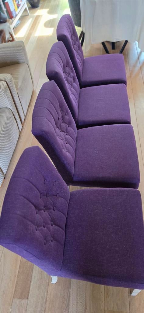 4 paarse eetkamerstoelen - zo goed als nieuw, Huis en Inrichting, Stoelen, Overige kleuren, Ophalen of Verzenden, Zo goed als nieuw