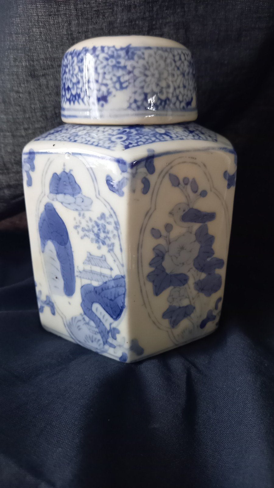 Antieke Chinese theebus van keramiek, blauw-wit decor, Ophalen of Verzenden