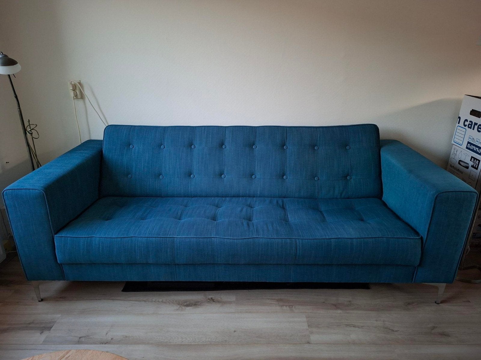 Stijlvolle blauwe 3-zitsbank, Huis en Inrichting, Banken | Bankstellen, Ophalen, Gebruikt, Driepersoons, 75 tot 100 cm