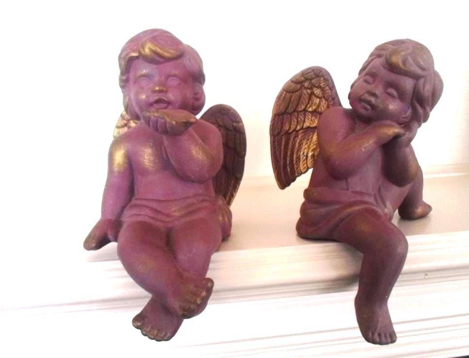 2 Oude Aardewerk / keramieken engeltjes met goud accenten, Ophalen of Verzenden