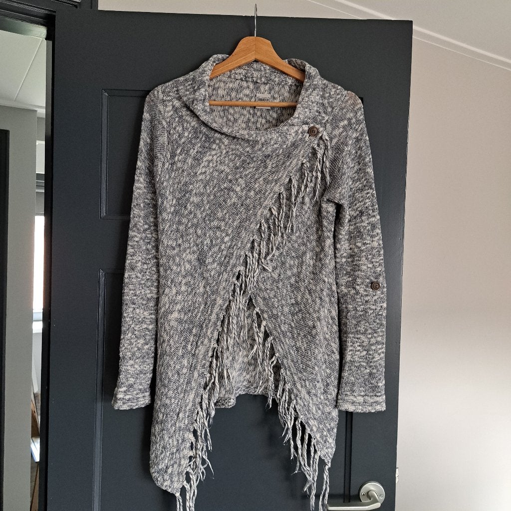 Prachtige trui van Object met franjes, maat XS., Blauw, Object, Ophalen of Verzenden, Zo goed als nieuw