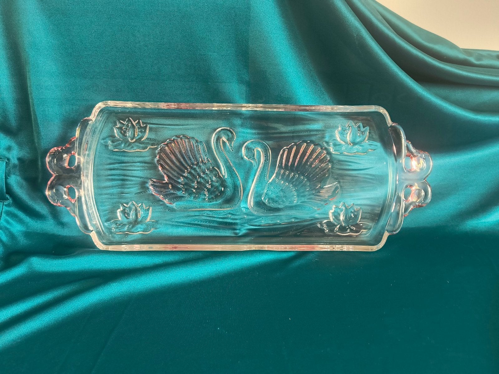 Walther Glas Cakeschaal/Serveerschaal "Schwanensee" 39x15cm, Antiek en Kunst, Antiek | Glas en Kristal, Ophalen of Verzenden