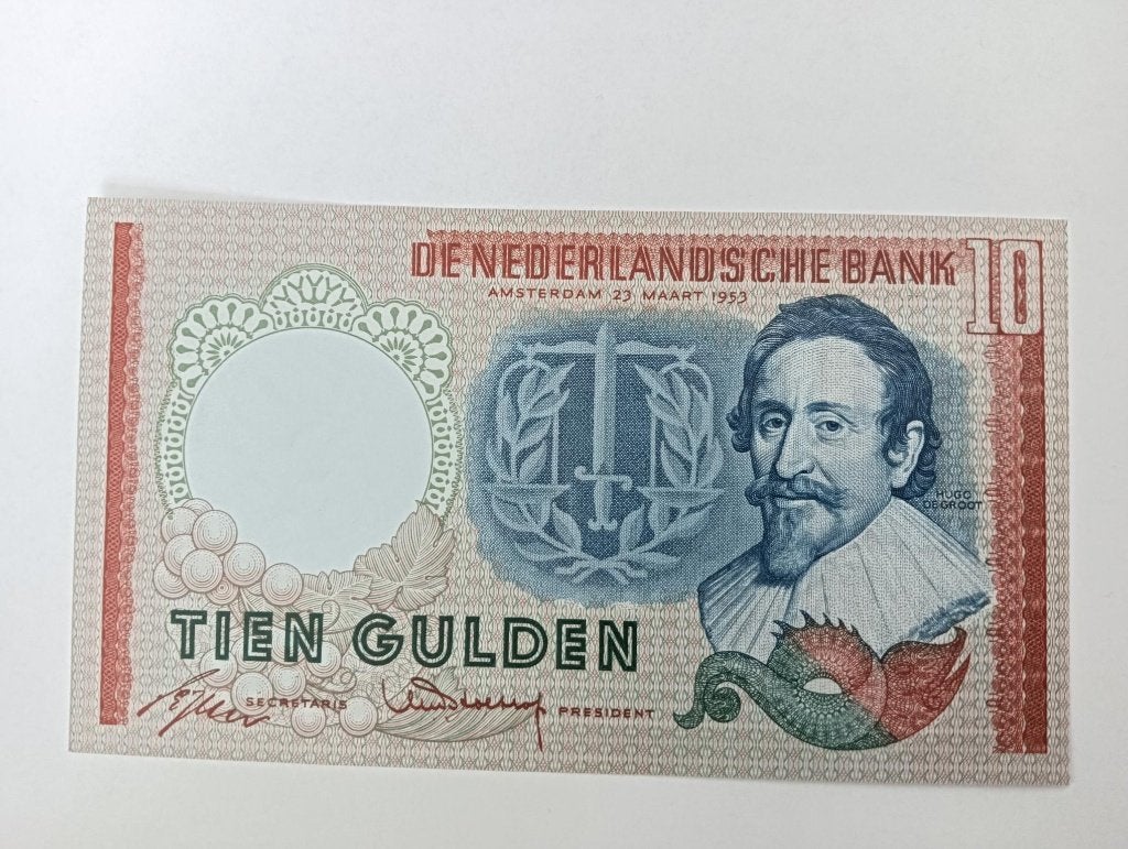 UNC biljet 10 gulden Hugo de Groot 1953 (variant PL45b1), Postzegels en Munten, Bankbiljetten | Nederland, Ophalen of Verzenden