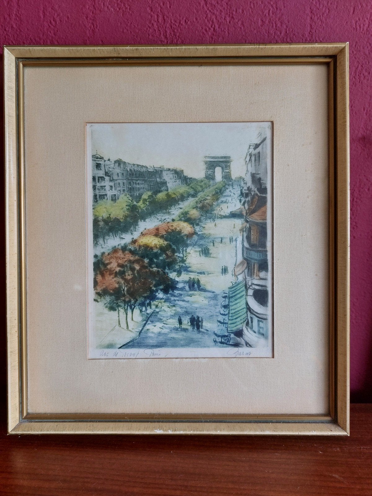 Mooie prent/ tekening  Parijs, Champ Elysees!, Ophalen of Verzenden