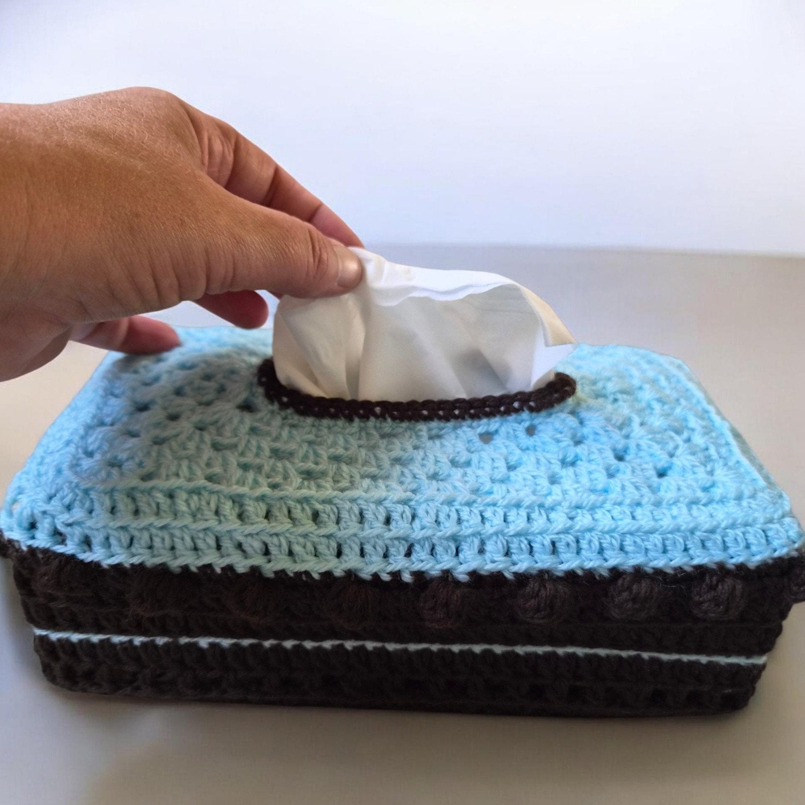 Evi.Knotty|Tissuebox Cover| Aqua Bruin, Mand, Nieuw, Ophalen of Verzenden, Riet