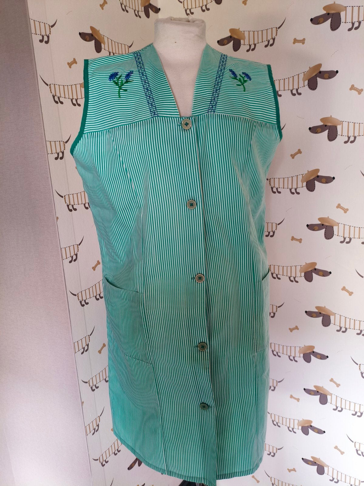 Vintage schort,, Kleding | Dames, Huispakken, Zo goed als nieuw, Maat 38/40 (M), Groen, Ophalen of Verzenden