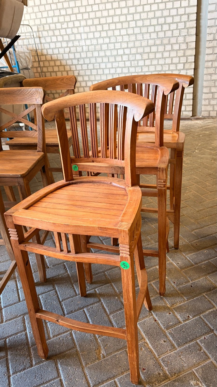 Set van 3 Teak Barkrukken - Opruiming, Ophalen, Gebruikt, 60 tot 90 cm, 3 krukken