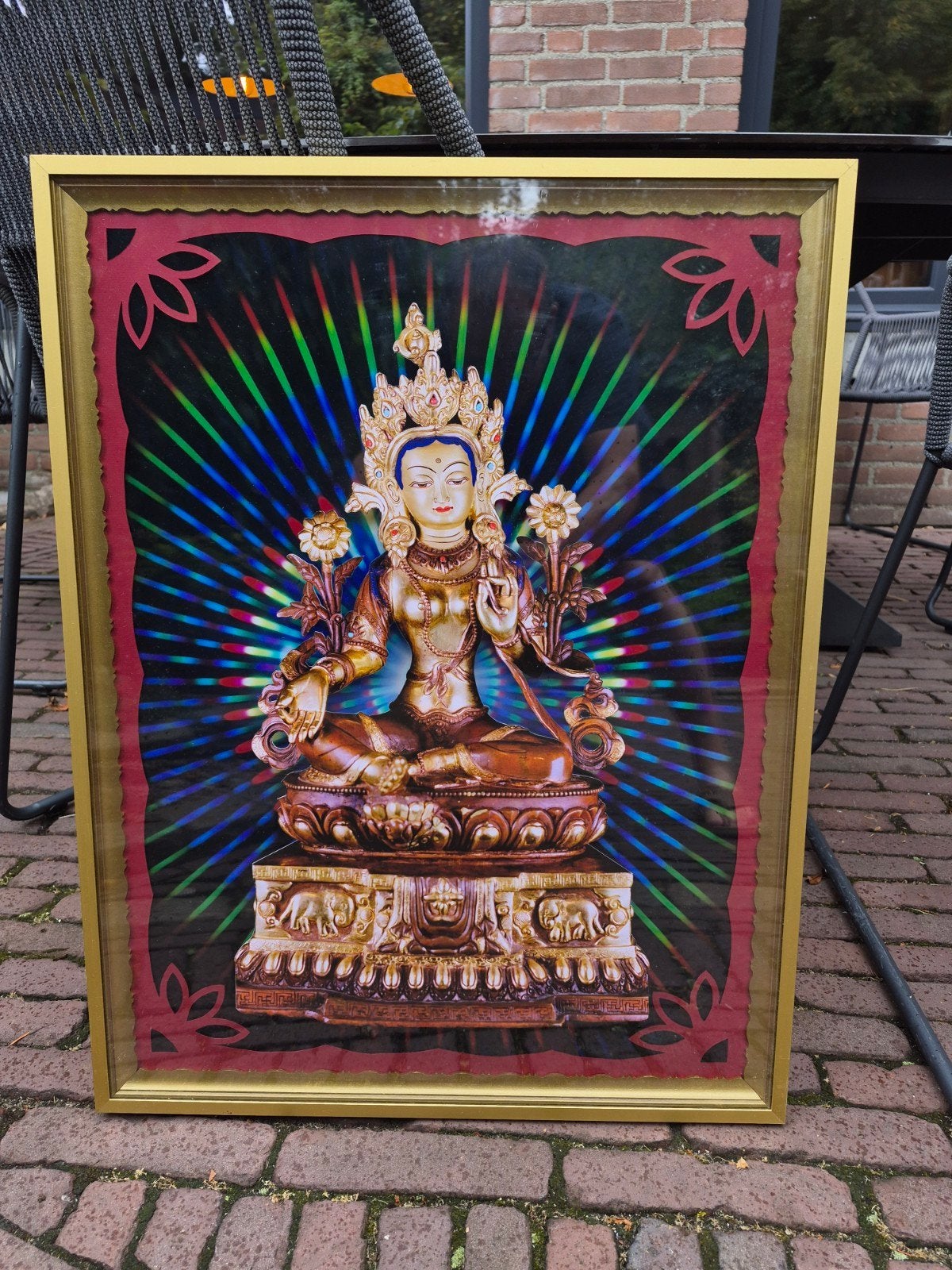 Tibetaans Boeddhistische Tara 3D Afbeelding in Lijst, Schilderij, Ingelijst, Overige materialen, Meerkleurig
