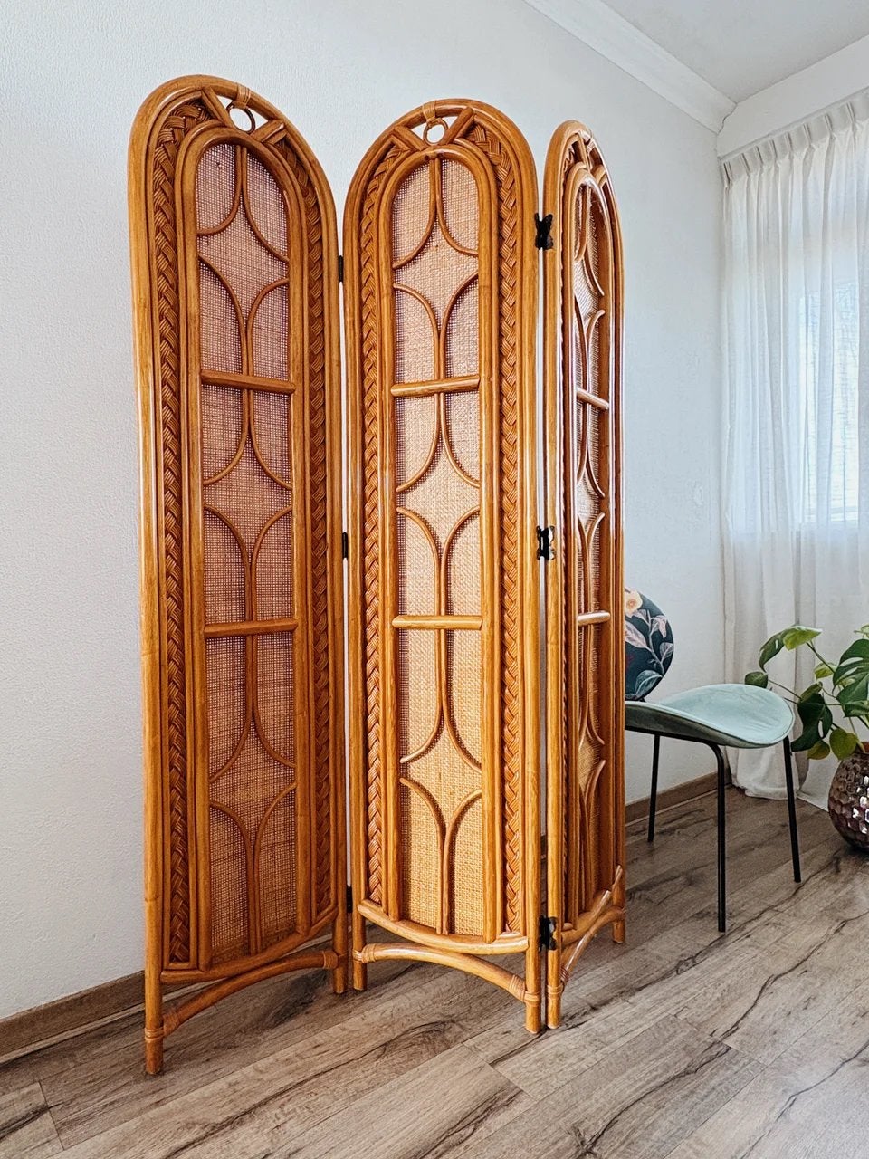 2X VINTAGE ROOMDIVIDER/KAMERSCHERM | BAMBOE, Huis en Inrichting, Woonaccessoires | Kamerschermen, Ophalen, -, -, Zo goed als nieuw