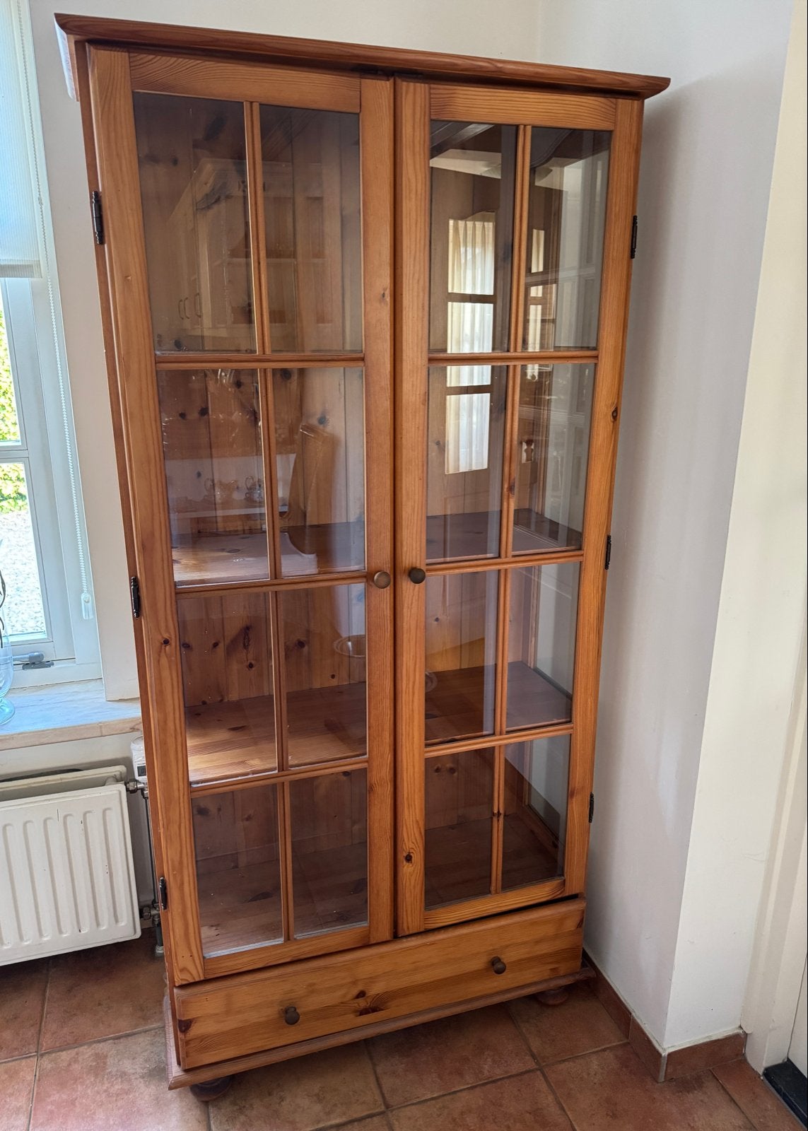 Grenen Vitrinekast en Open Kast - Landelijke Stijl, Ophalen, Gebruikt, 50 tot 100 cm, Met lade(s)