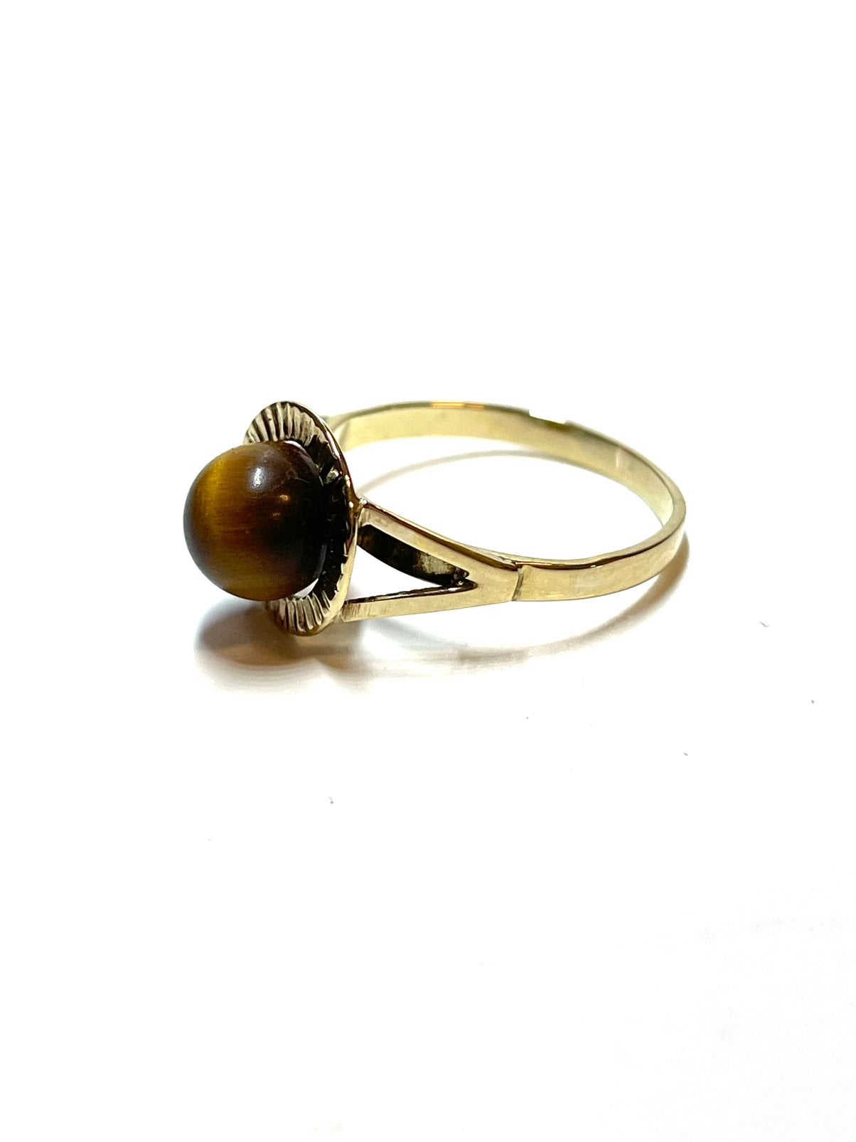 14k gouden ring met een tijgeroog, -, -, Ophalen of Verzenden, Dame