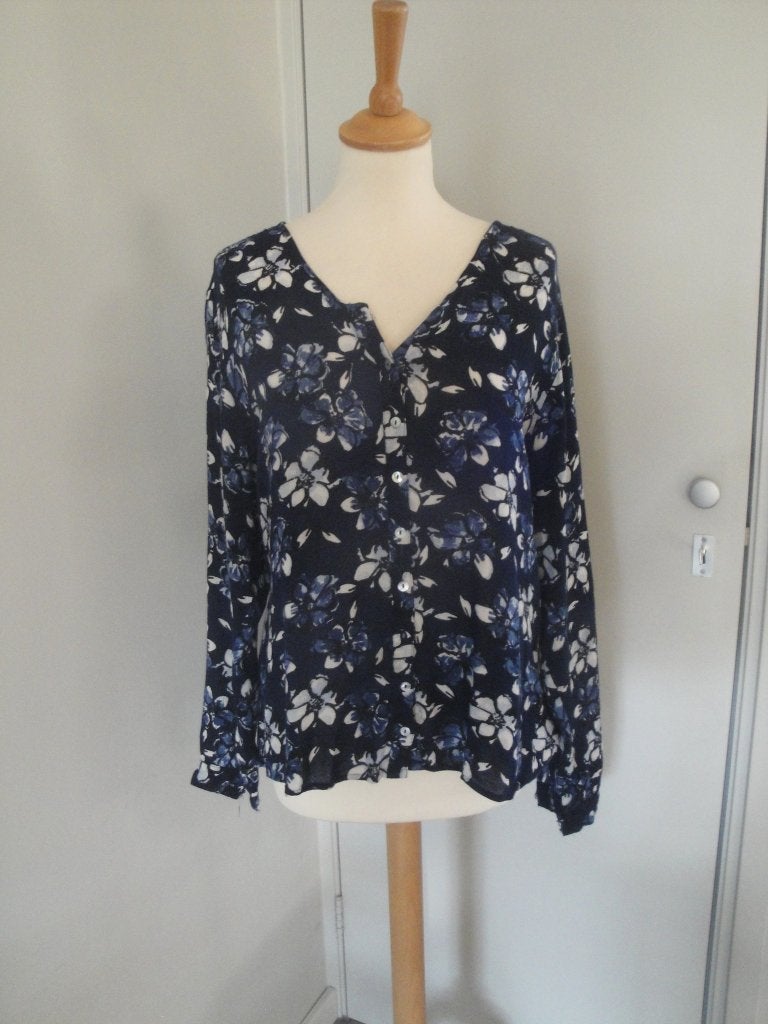 Blauw gebloemde blouse MS MODE maat 48, Blauw, Maat 46/48 (XL) of groter, Ophalen of Verzenden, Zo goed als nieuw
