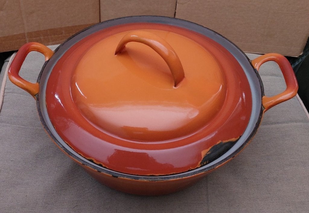braadpan 24 cm gietijzer, Verzenden, Gebruikt, Gietijzer, Braadpan