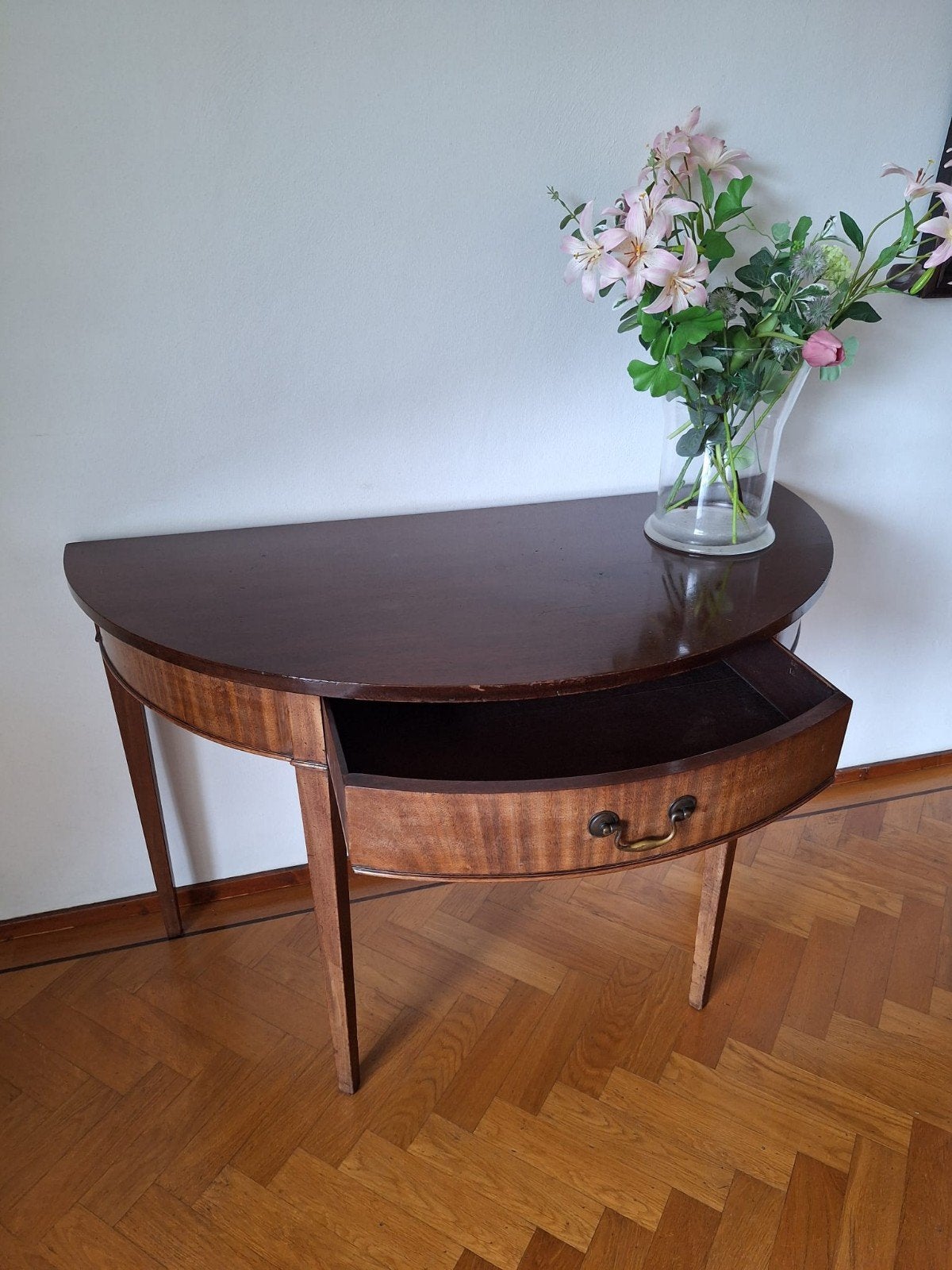 Antieke Halfronde Console Tafel met Lade, Antiek en Kunst, Ophalen