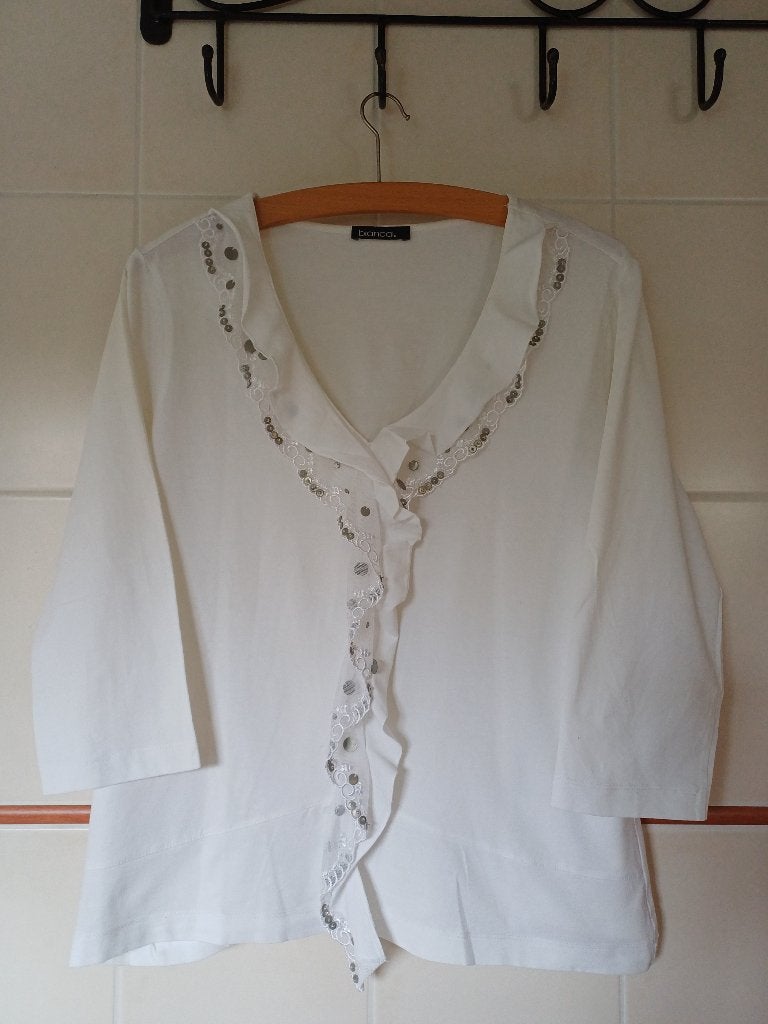 BIANCA wit damesshirt met aparte hals en 3/4 mouwen, maat 44, Bianca, Wit, Maat 42/44 (L), Ophalen of Verzenden