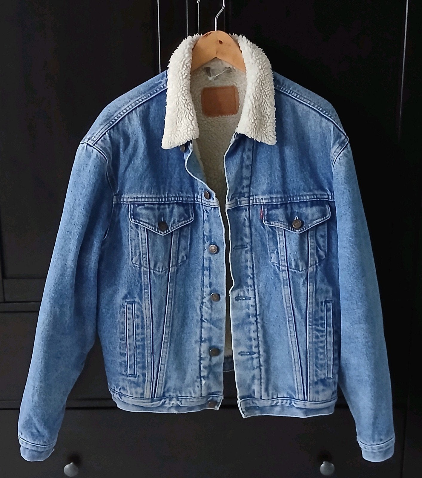 44 L vintage Levi's 70603 sherpa spijkerjas jas met voering, Ophalen of Verzenden, Gedragen, Blauw, Levi's
