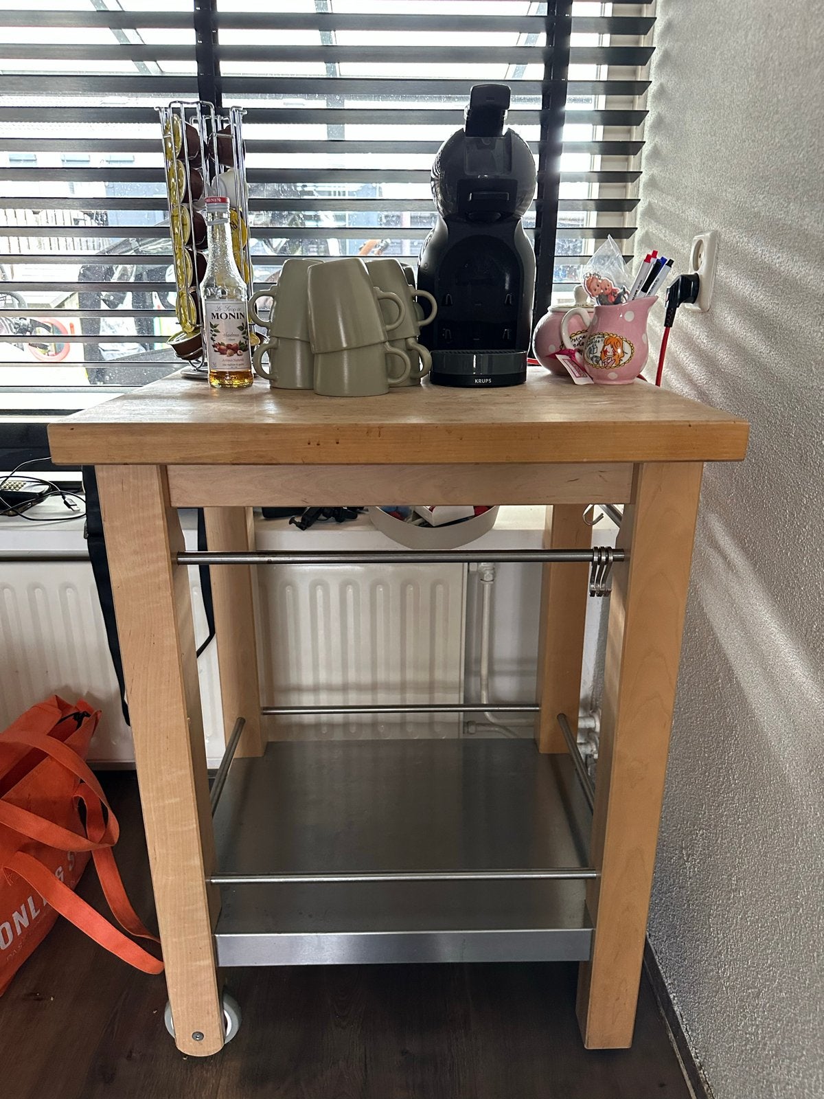 Houten Keukentrolley met RVS Planken en Wieltjes, Ophalen, Gebruikt, Hout, IKEA