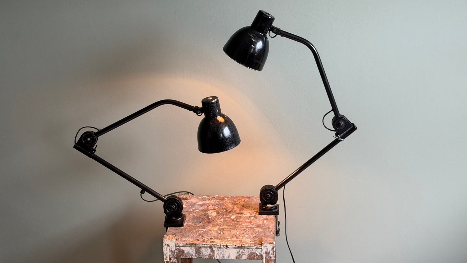 2 x Vintage industriele Hala klemlamp tafellamp fabriekslamp, Ophalen of Verzenden, Gebruikt, Metaal